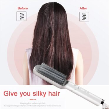Professional Electric Hair Straightener Brush Heated Comb Straight & Curly Styling Tool
