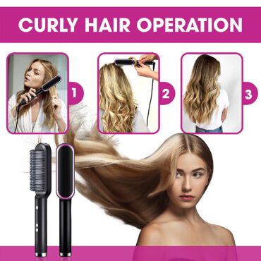 Professional Electric Hair Straightener Brush Heated Comb Straight & Curly Styling Tool