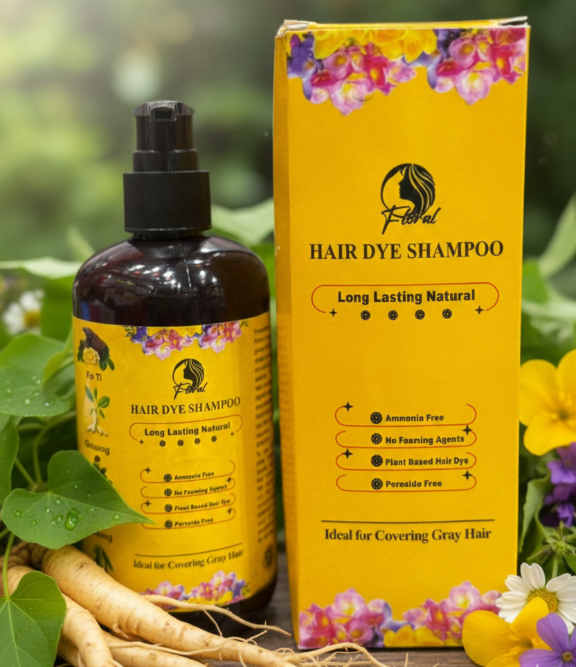 SS Smart Shop floral hair dye shampoo in a bottle, showcasing vibrant packaging for cosmetic hair color treatment.