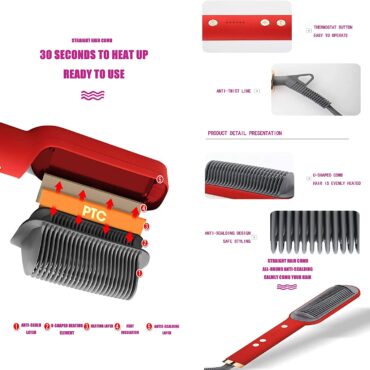 Professional Electric Hair Straightener Brush Heated Comb Straight & Curly Styling Tool