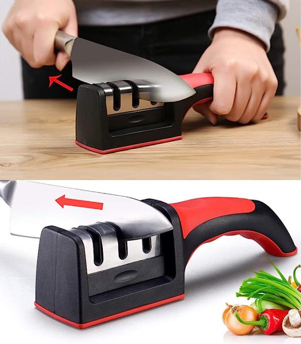 3-in-1 Knife Sharpener Set with Ceramic Peeler – 3-Stage Diamond Coated Sharpener for Kitchen, Fruit & Meat Knives