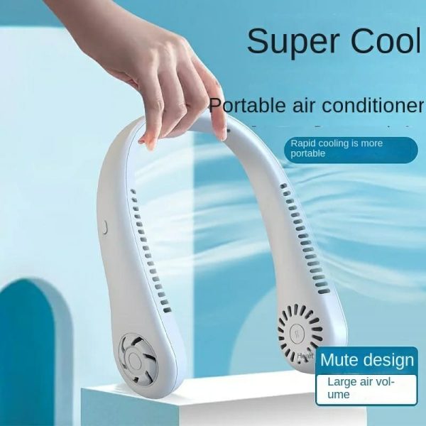 Vaneless Hanging Neck Fan – Portable Bladeless Rechargeable Air Conditioner with Silent Cooling