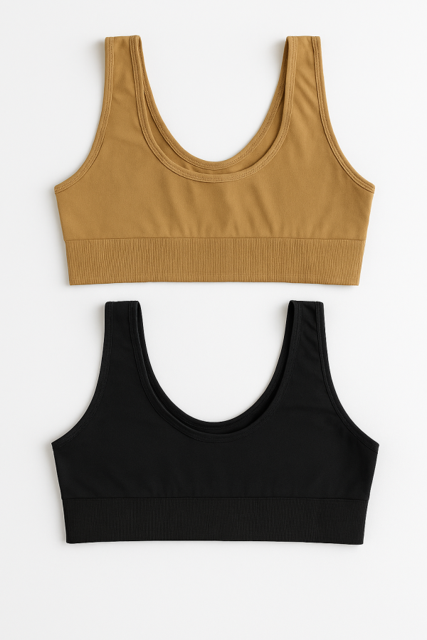 Women’s Lycra Sports Bra Set – Black & Skin | Ideal For Gym, Yoga & Daily Comfort (pack Of 2)