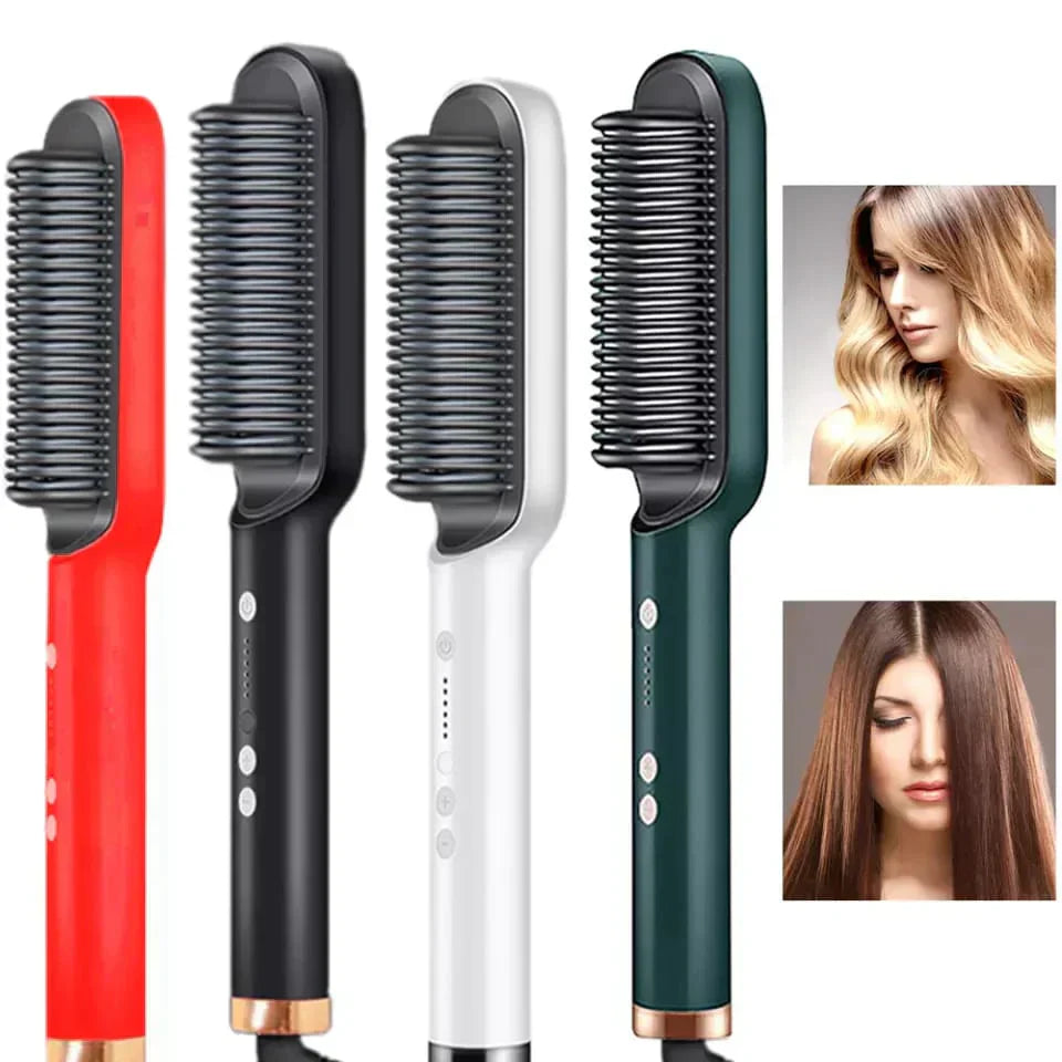 Professional Electric Hair Straightener Brush Heated Comb Straight & Curly Styling Tool